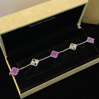 [Luxe Jewelry]CLOVER  5 MOTIFS  PURPLE VIOLET BRACELET SILVER