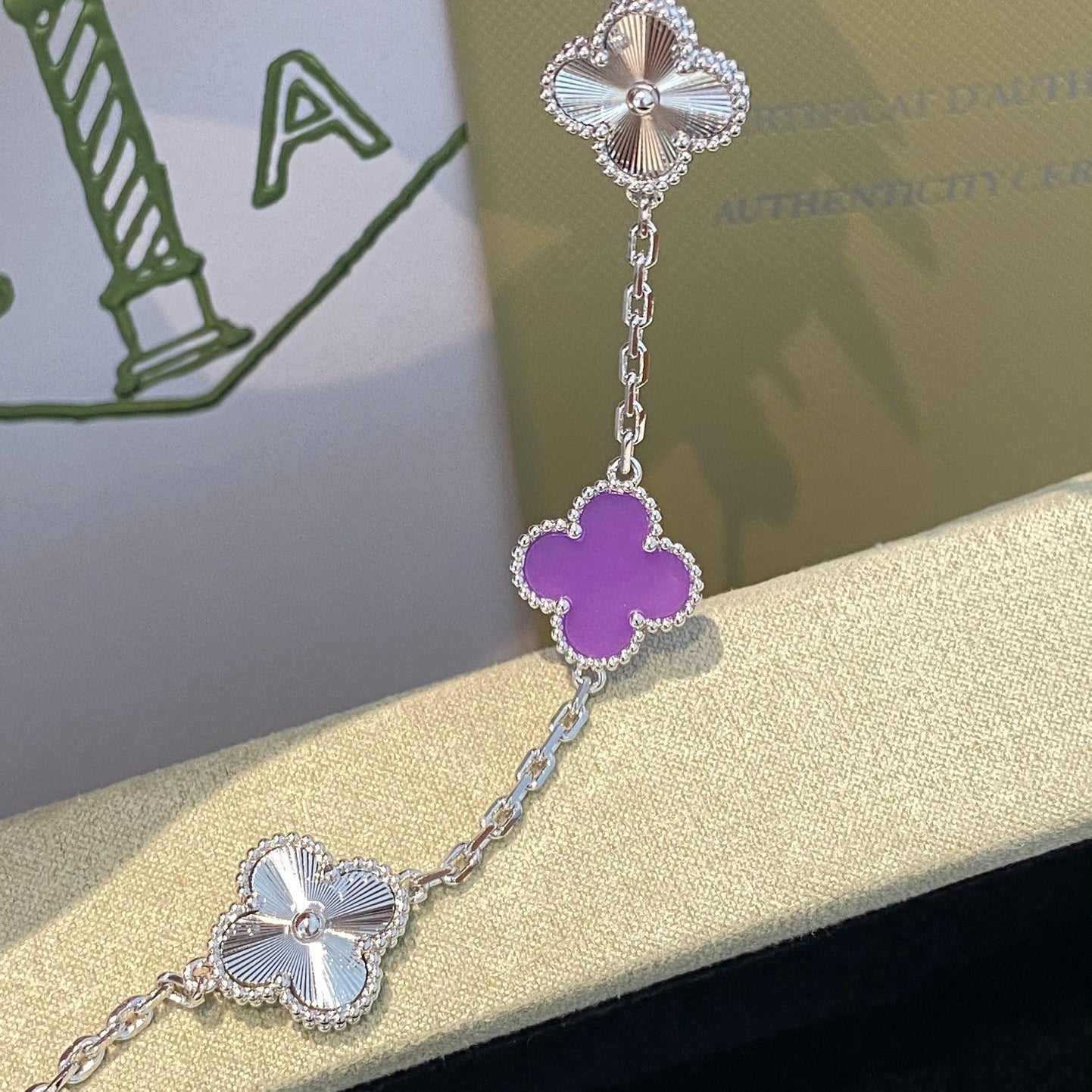 [Luxe Jewelry]CLOVER  5 MOTIFS  PURPLE VIOLET BRACELET SILVER