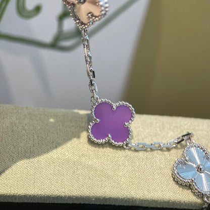 [Luxe Jewelry]CLOVER  5 MOTIFS  PURPLE VIOLET BRACELET SILVER