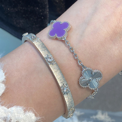 [Luxe Jewelry]CLOVER  5 MOTIFS  PURPLE VIOLET BRACELET SILVER