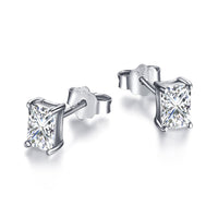 [Amore Jewelry]Stylish Shiny Rectangular Center Stone Stud Earrings
