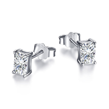 [Amore Jewelry]Stylish Shiny Rectangular Center Stone Stud Earrings