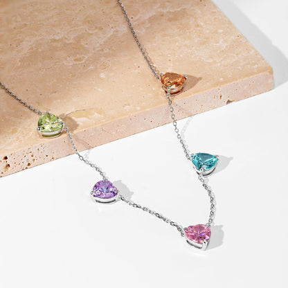[Amore Jewelry]Sparkling Colorful Heart Cut Necklace