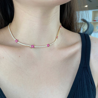 [Amore Jewelry]Luxurious Colorful Flower Tennis Necklace