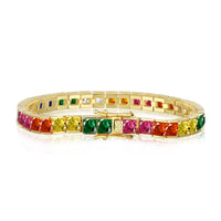 [Amore Jewelry]Radiant Colorful Princess Cut Tennis Bracelet