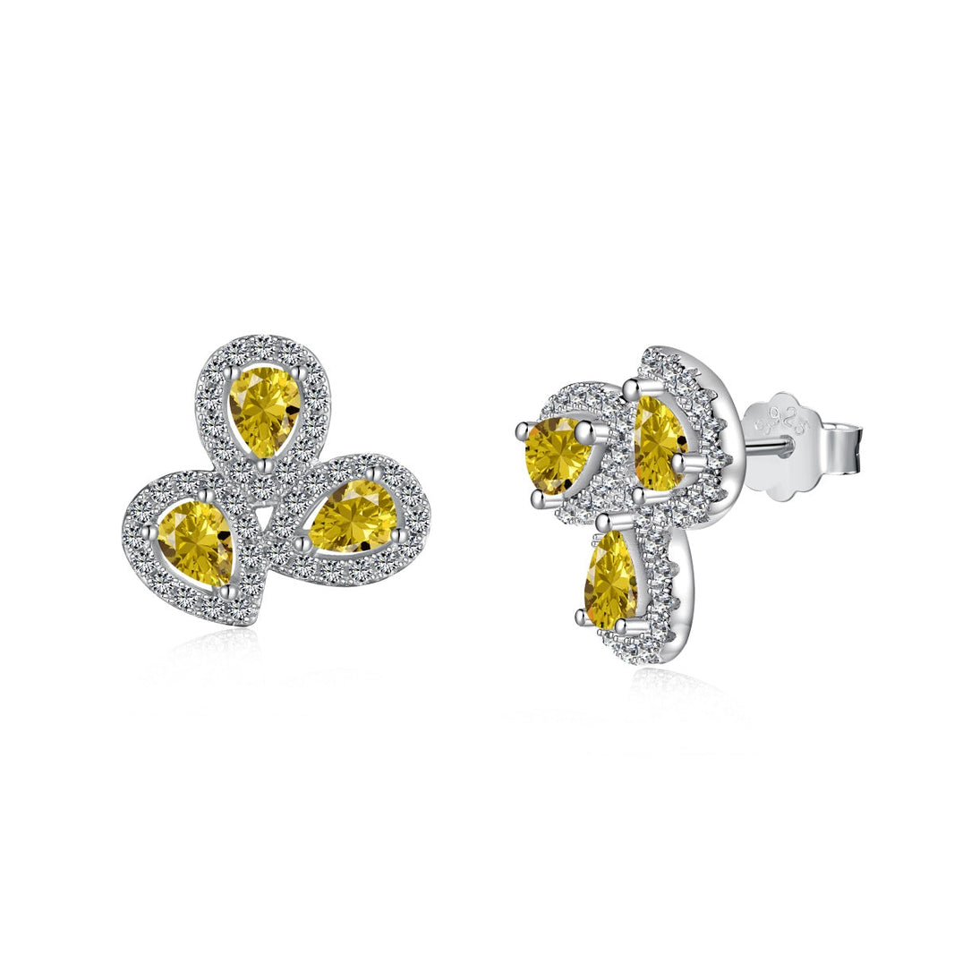 [Amore Jewelry]Ornate Flower Shape Pear Cut Lover Earrings