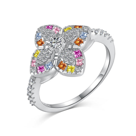 [Amore Jewelry]Luxurious Colorful Flower Shape Banquet Ring