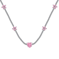 [Amore Jewelry]Dazzling Pink Heart Flower Necklace