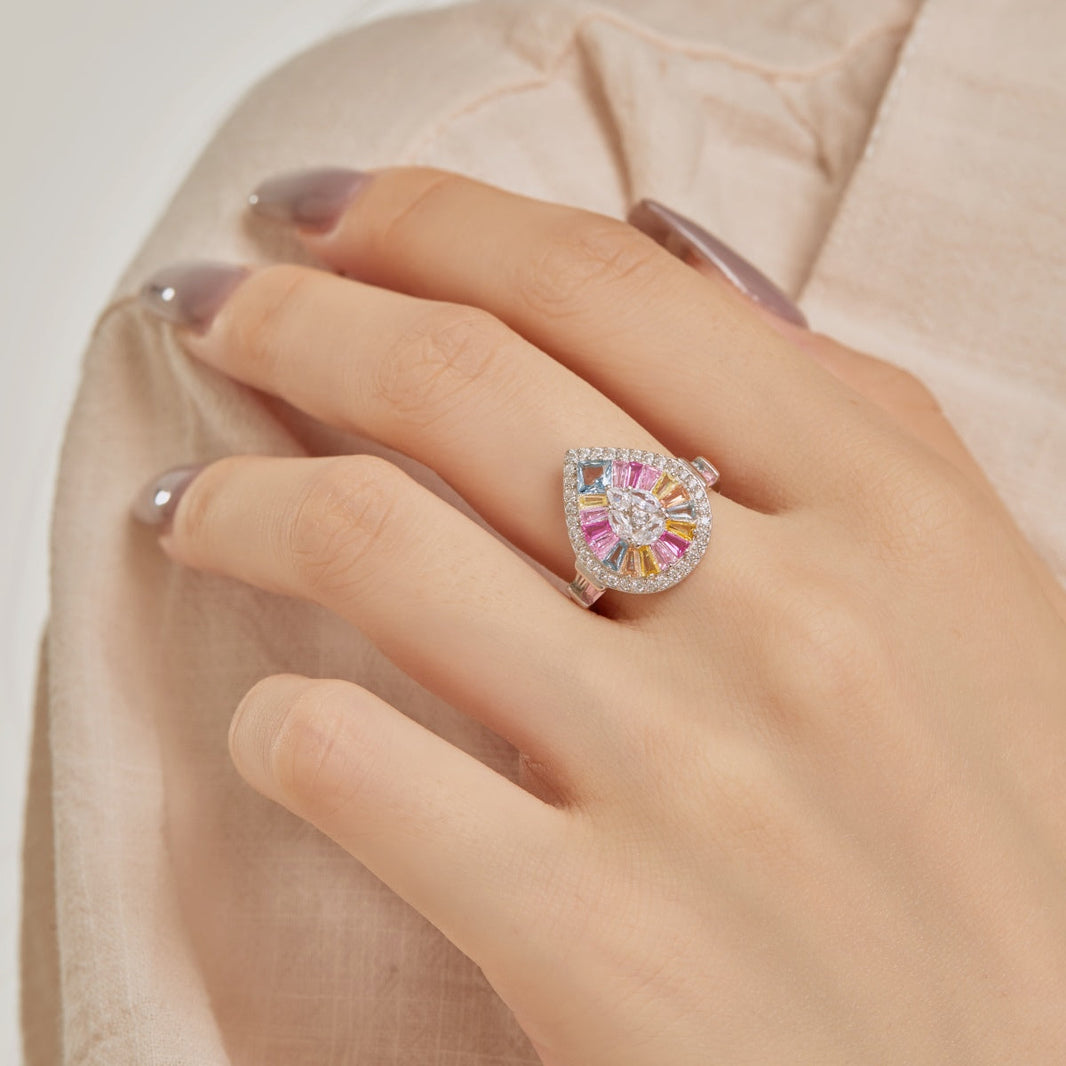 [Amore Jewelry]Elegant Colorful Water Drop Shape Banquet Ring