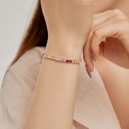[Amore Jewelry]Radiant Colorful Round Cut Tennis Bracelet