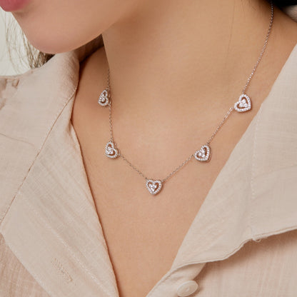 [Amore Jewelry]Sparkling Five Heart Necklace