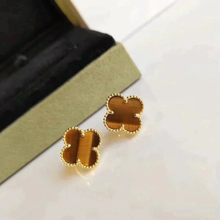 [Amore Jewelry]CLOVER MEDIUM 1 MOTIFS TIGER EYE EARRINGS