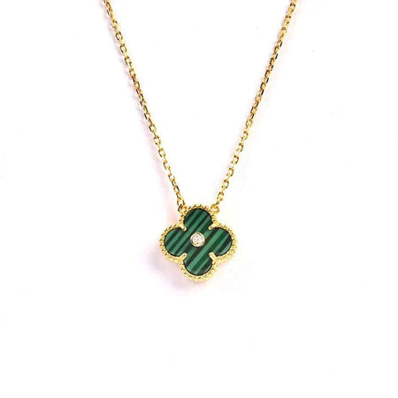 [Amore Jewelry]CLOVER 15MM DIAMOND TURQUOISE NECKLACE