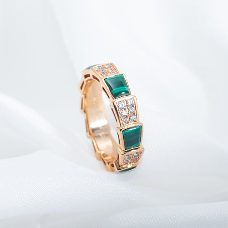 [Amore Jewelry]SERPENTI RING PINK GOLD MALACHITE DIAMOND PAVED 4MM
