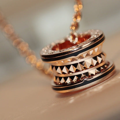 [Opulent Aurora]ZERO 1 ROCK PEDANT PINK GOLD BLACK NECKLACE