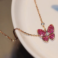 [Amore Jewelry]BUTTERFLY RED DIAMOND ROSE GOLD NECKLACE