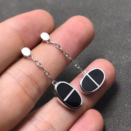 [Amore Jewelry]CHAINE VERSO BLACK CERAMIC SILVER EARRINGS