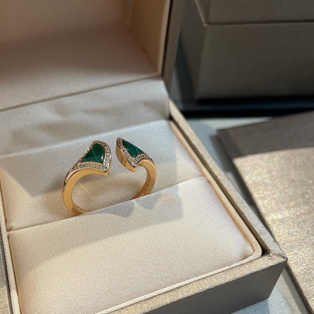 [Opulent Aurora]DREAM MALACHITE DIAMOND OPEN RING