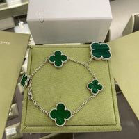 [Amore Jewelry]CLOVER 5 MOTIFS SIVLER MALACHITE BRACELET