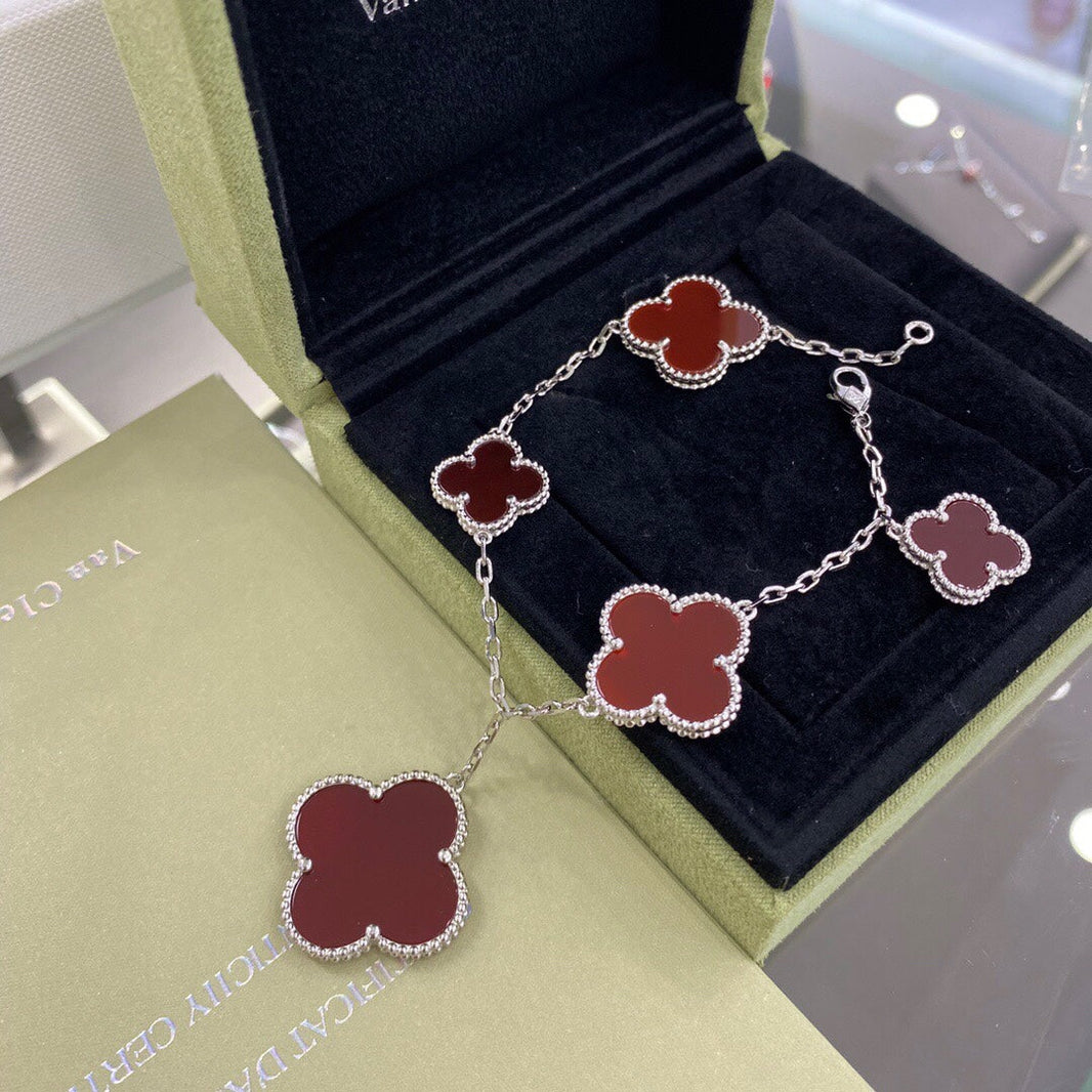 [Amore Jewelry]CLOVER 5 MOTIFS SIVLER CARNELIAN BRACELET