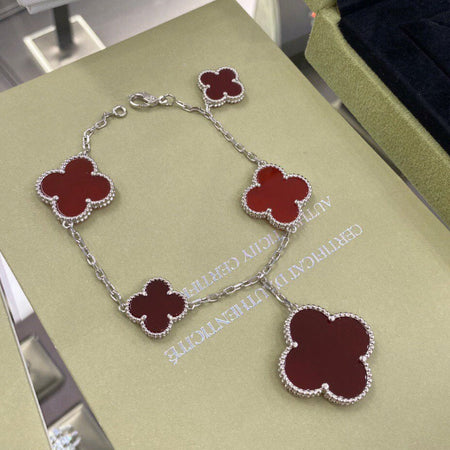 [Amore Jewelry]CLOVER 5 MOTIFS SIVLER CARNELIAN BRACELET