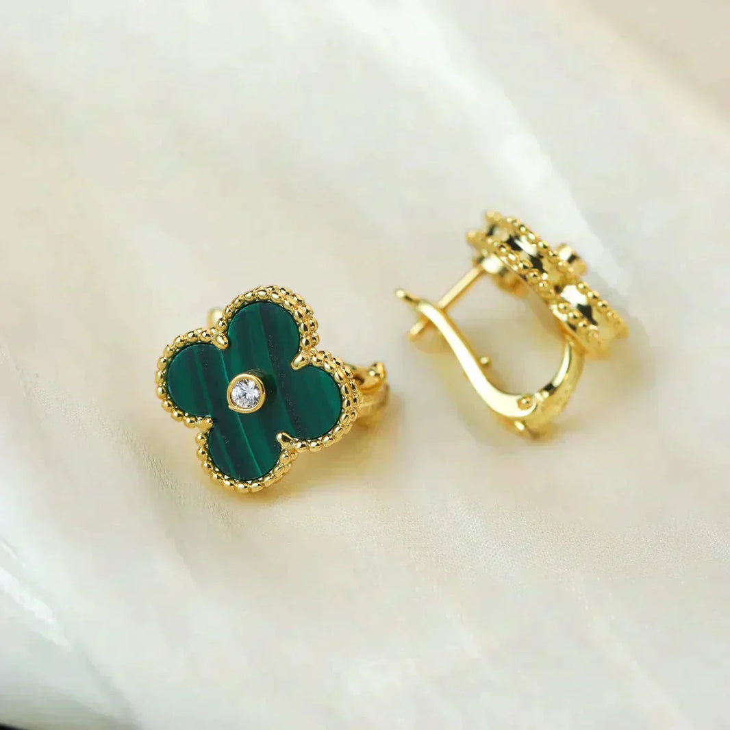 [Amore Jewelry]CLOVER MEDIUM 1 MOTIFS MALACHITE DIAMOND EARRINGS