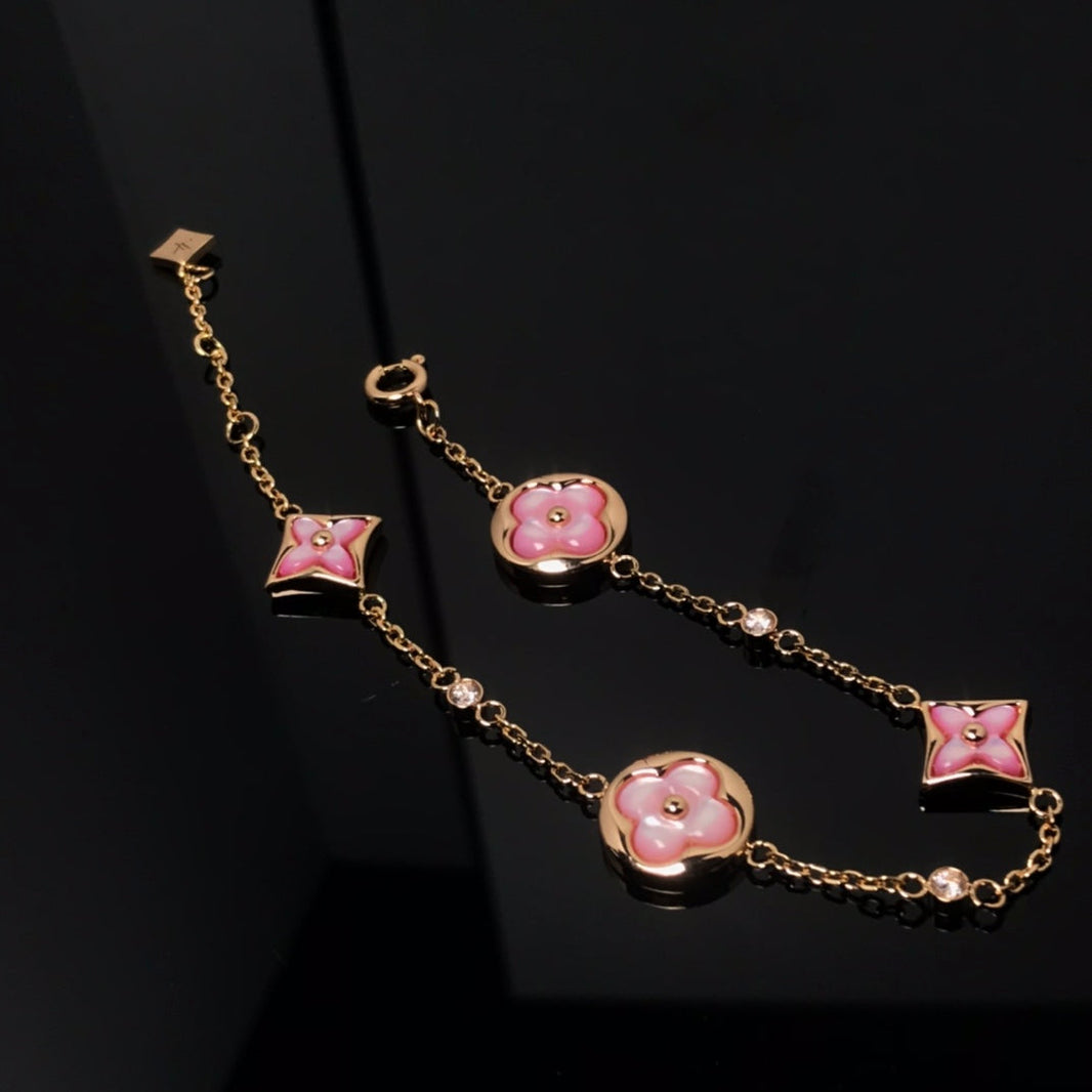 [Amore Jewelry]STAR AND SUN 4 MOTIF PINK MOP PINK GOLD BRACELET