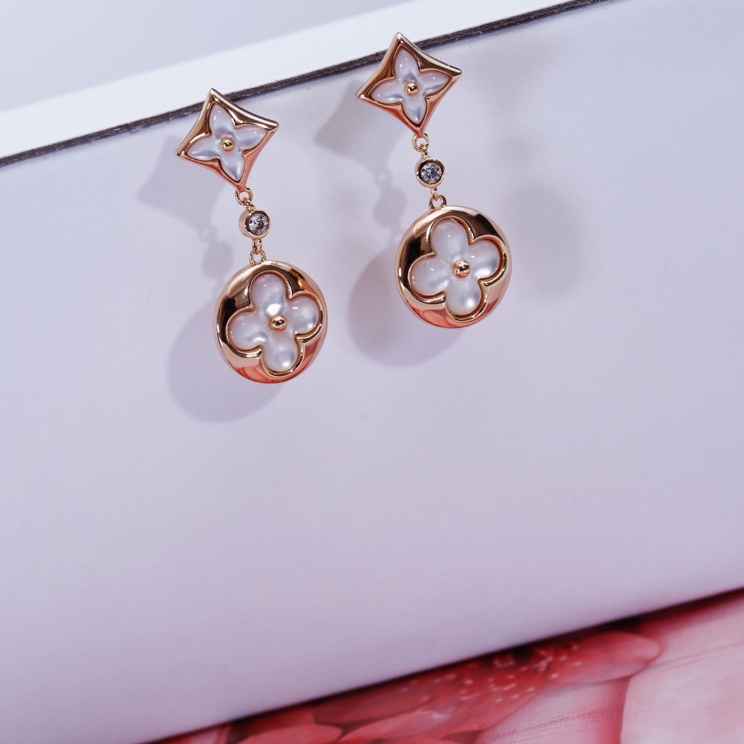 [Opulent Aurora]STAR AND SUN PINK GOLD MOP DROP EARRINGS