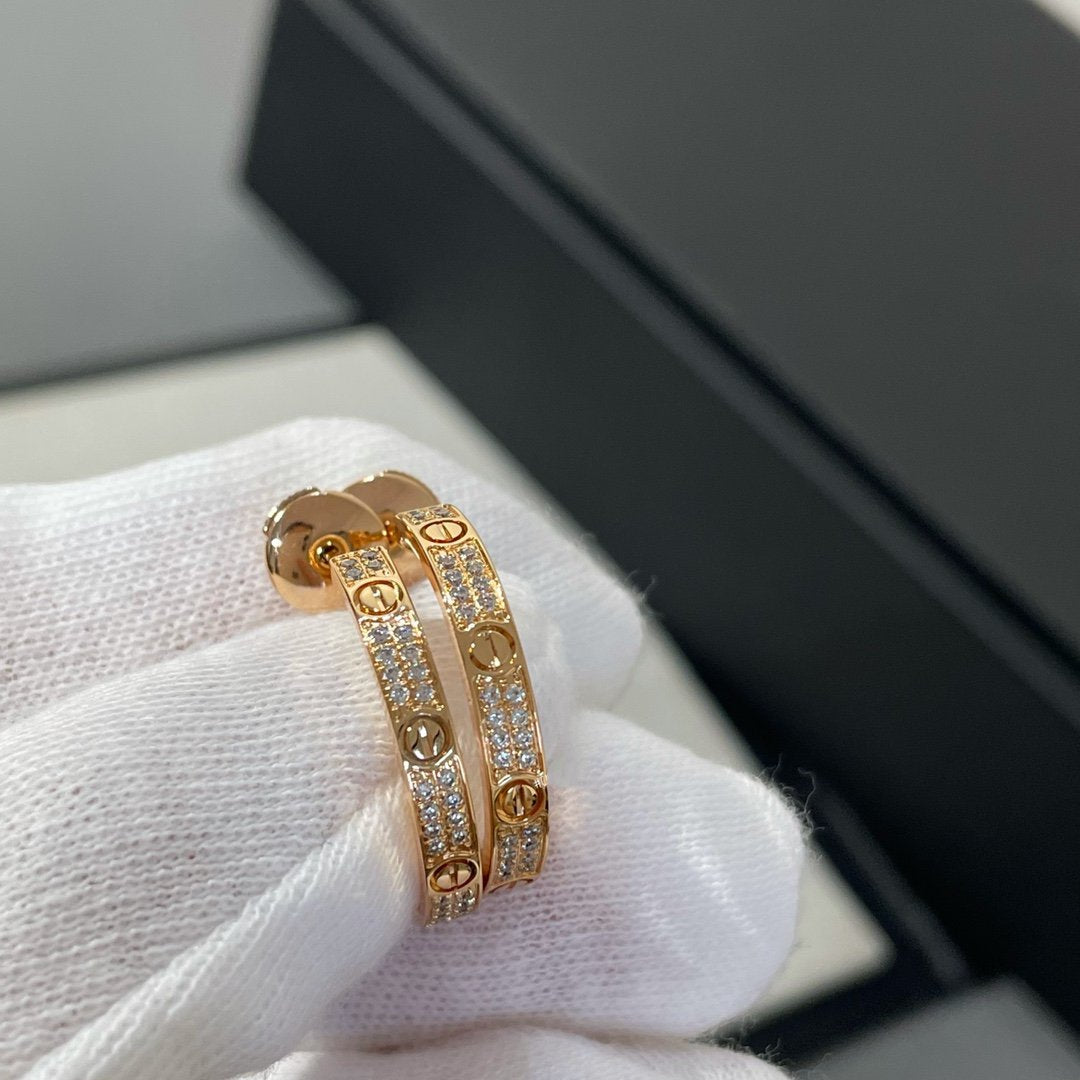 [Opulent Aurora]LOVE DIAMOND PINK GOLD HOOP EARRINGS