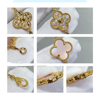 [Amore Jewelry]CLOVER 5 MOTIF DIAMOND PINK MOP PINK GOLD BRACELET