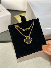 [Amore Jewelry]CLOVER ROCK CRYSTAL ROSE GOLD NECKLACE