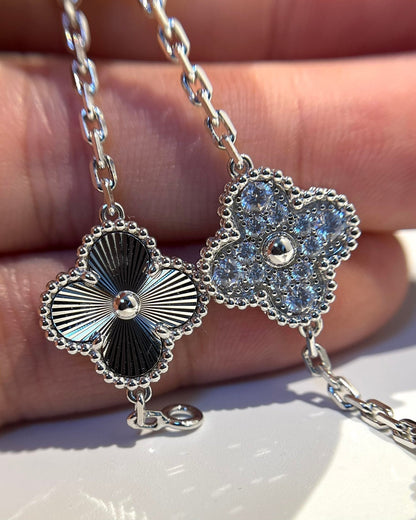 [Amore Jewelry]CLOVER 5 MOTIF SILVER DIAMOND BRACELET