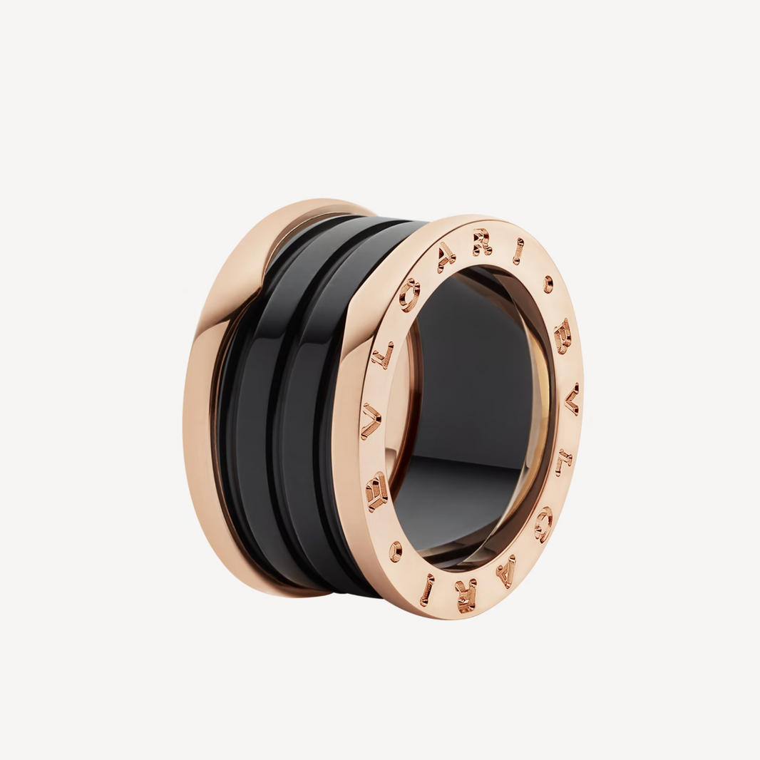 [Amore Jewelry]ZERO 1 FOUR-BAND LOOPS AND BLACK CERAMIC SPIRAL PINK GOLD RING