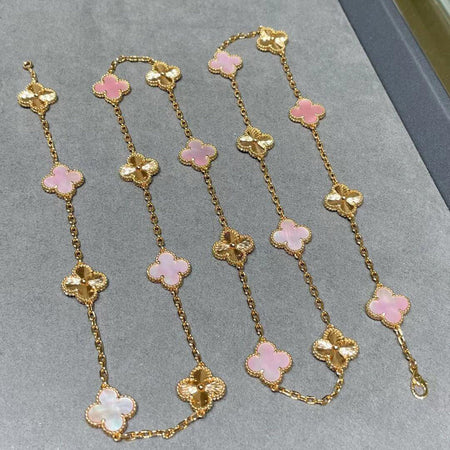 [Amore Jewelry]CLOVER 20 MOTIFS LASER PINK MOP NECKLACE