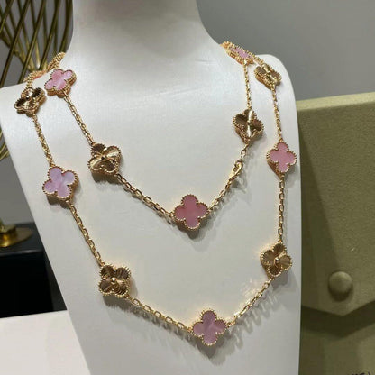 [Amore Jewelry]CLOVER 20 MOTIFS LASER PINK MOP NECKLACE