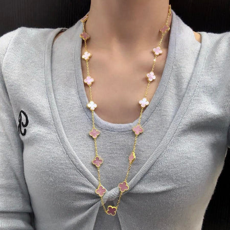 [Amore Jewelry]CLOVER 20 MOTIFS PINK MOP NECKLACE