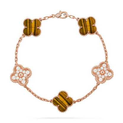 [Amore Jewelry] CLOVER 5 MOTIFS TIGER EYE BRACELET COLLECTION