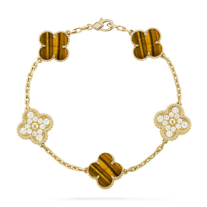 [Amore Jewelry] CLOVER 5 MOTIFS TIGER EYE BRACELET COLLECTION