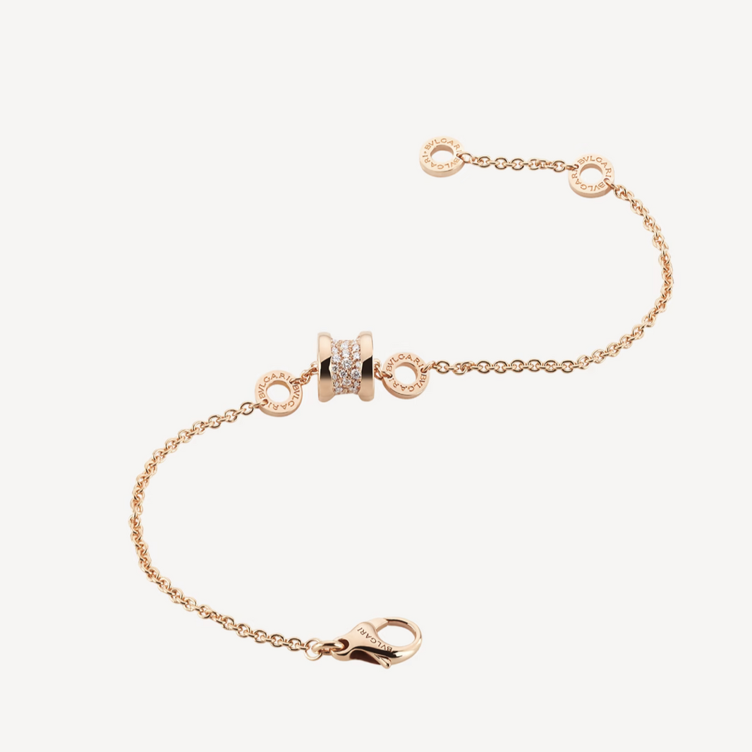 [Amore Jewelry]ZERO 1 SOFT PINK GOLD WITH PAVED DIAMONDS ON THE SPIRAL BRACELET