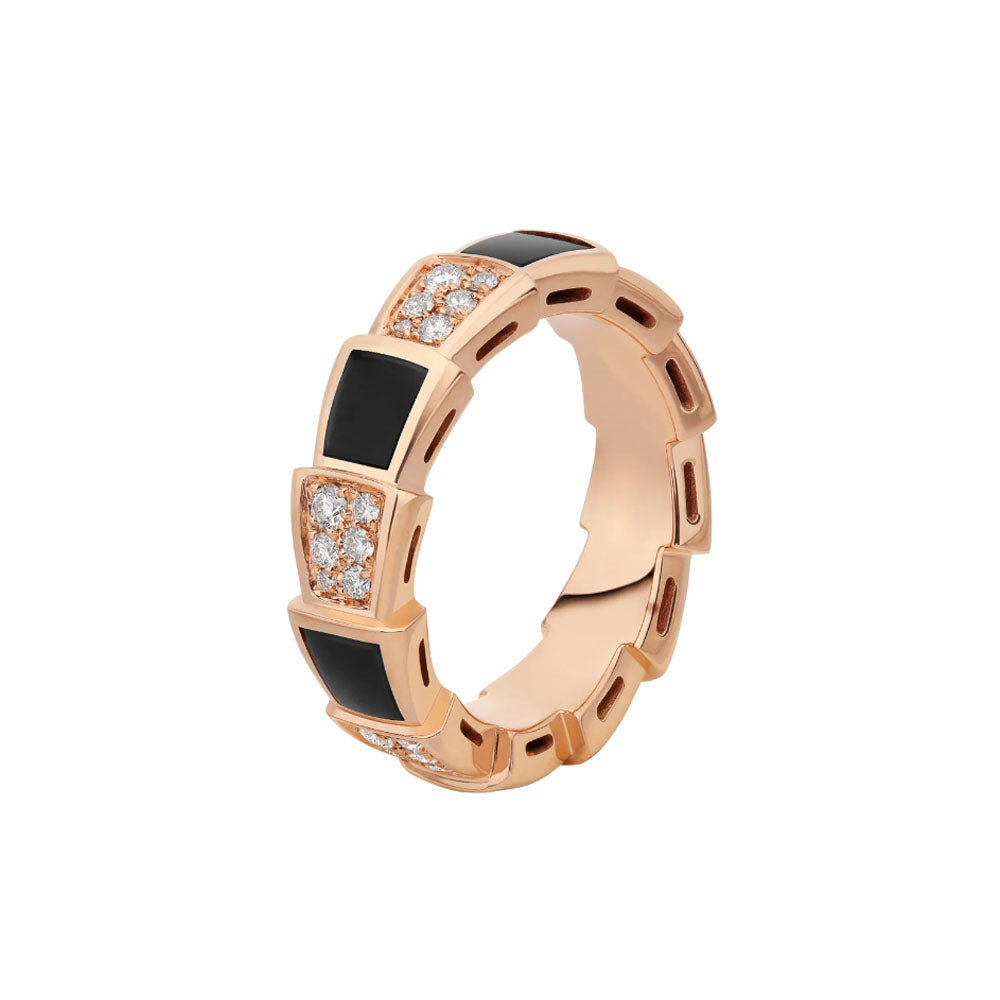 [Amore Jewelry]SERPENTI RING PINK GOLD BLACK MOP DIAMOND PAVED 4MM