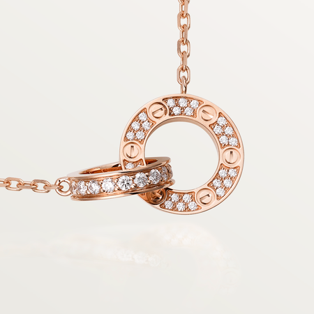 [Amore Jewelry]LOVE 7.6MM NECKLACE ROSE GOLD AND SILVER  FULL DIAMOND