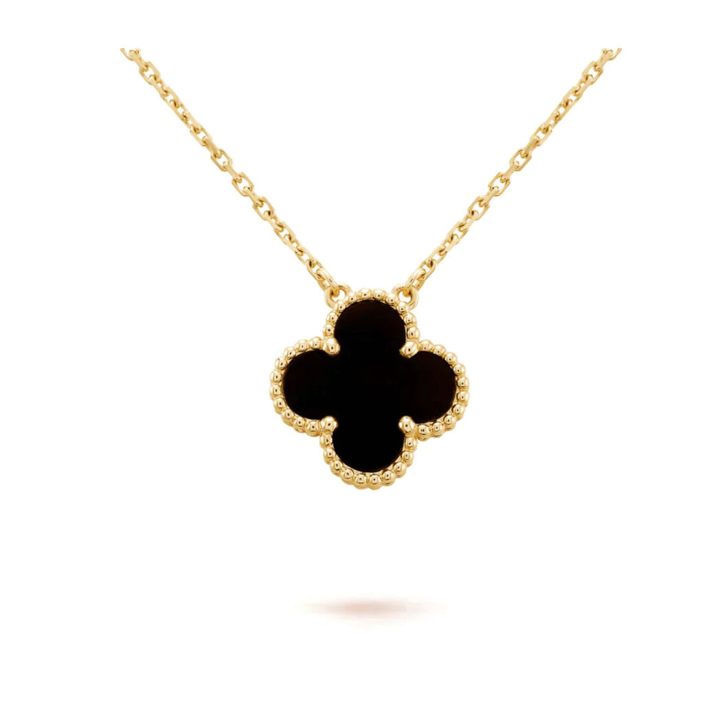 [Amore Jewelry]CLOVER 15MM BLACK ONYX SINGLE FLOWER NECKLACE