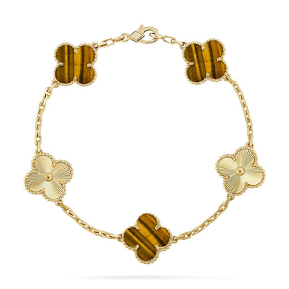 [Amore Jewelry] CLOVER 5 MOTIFS TIGER EYE BRACELET COLLECTION