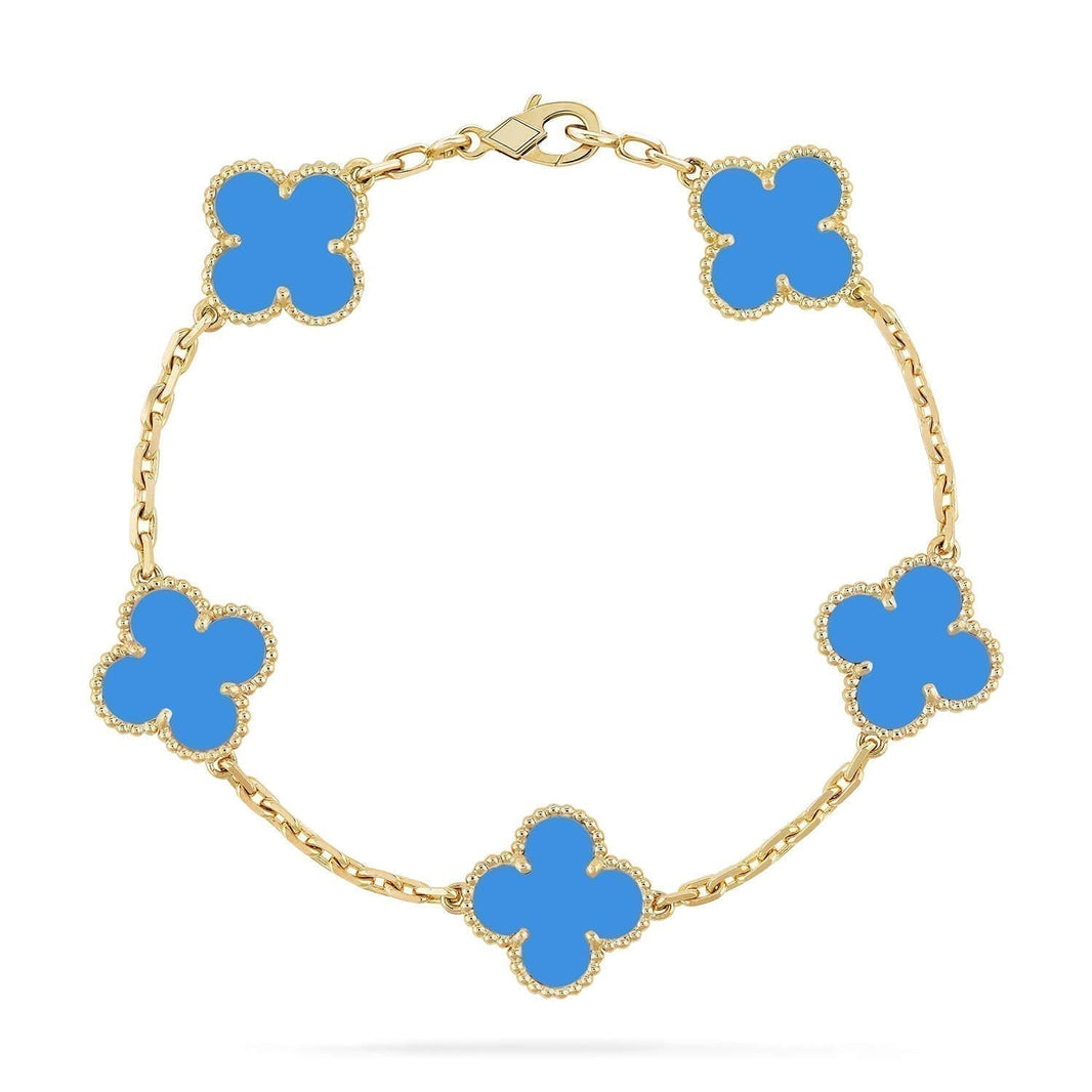 [Amore Jewelry]CLOVER 5 MOTIFS BLUE AGATE BRACELET