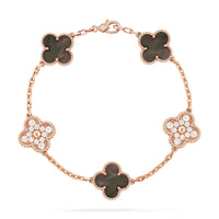 [Amore Jewelry]CLOVER 5 MOTIFS DARK MOP AND DIAMONDS PINK GOLD BRACELET