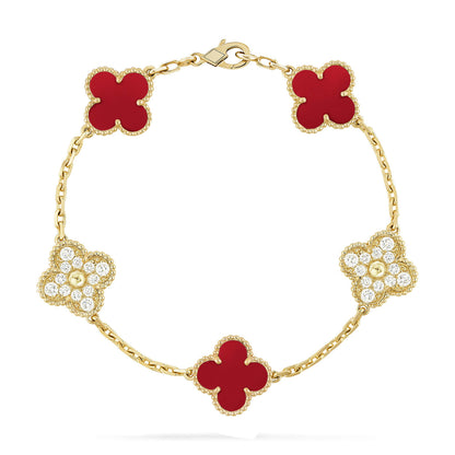 [Amore Jewelry]CLOVER 5 MOTIFS CARNELIAN DIAMOND BRACELET