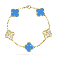 [Amore Jewelry]CLOVER 5 MOTIF BLUE CHALCEDONY DIAMOND GOLD BRACELET