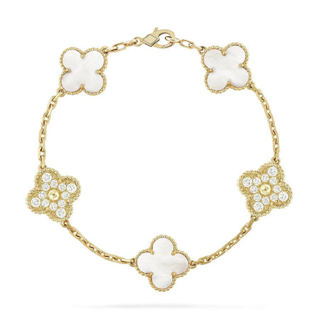 [Amore Jewelry]CLOVER BRACELET 5 MOTIF WHITE MOP DIAMOND