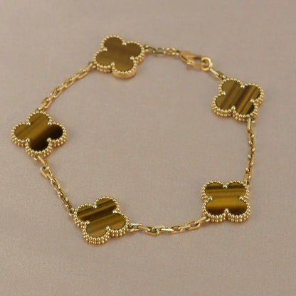 [Amore Jewelry] CLOVER 5 MOTIFS TIGER EYE BRACELET COLLECTION