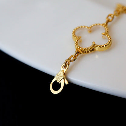 [Amore Jewelry]CLOVER 5 MOTIF ROCK CRYSTAL PINK GOLD BRACELET